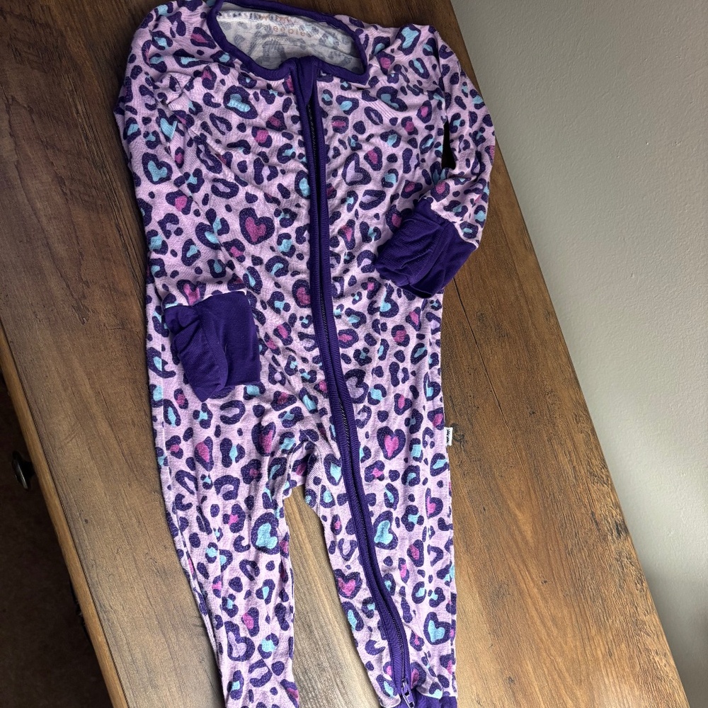 Little sleepies purple animal print sleeper 3-6 months